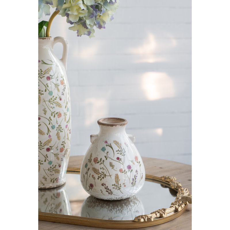 Vase décoratif en céramique 6,5X6,5X7,5 "avec motifs floraux multicolores