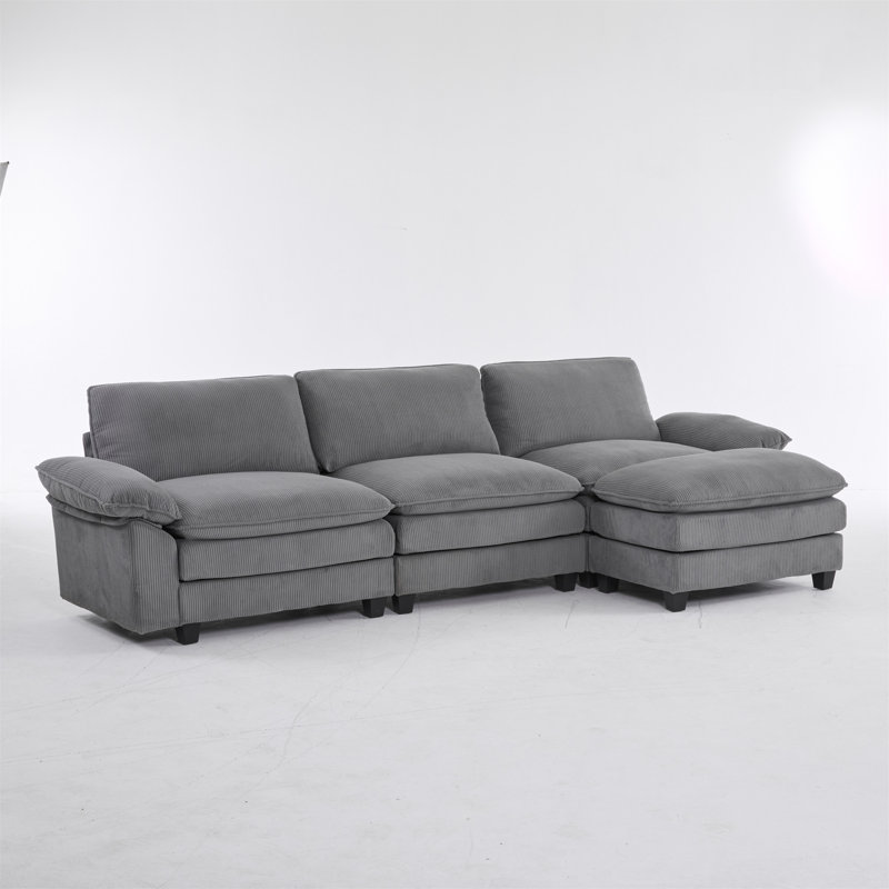 Modular Sectional Sofa With Movable Ottoman, Gray Fabric
