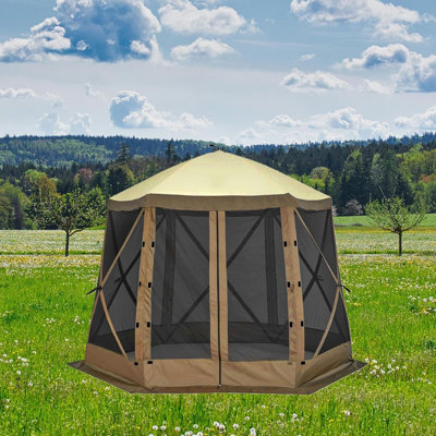 Abri pour abri de jardin avec écran Pop-Up, tente en tissu Oxford 600D imperméable et résistante aux rayons UV avec poteaux en fibre, piquets de sol et sac de transport, plusieurs tailles pour le patio, la pelouse et la cour, brun clair et kaki