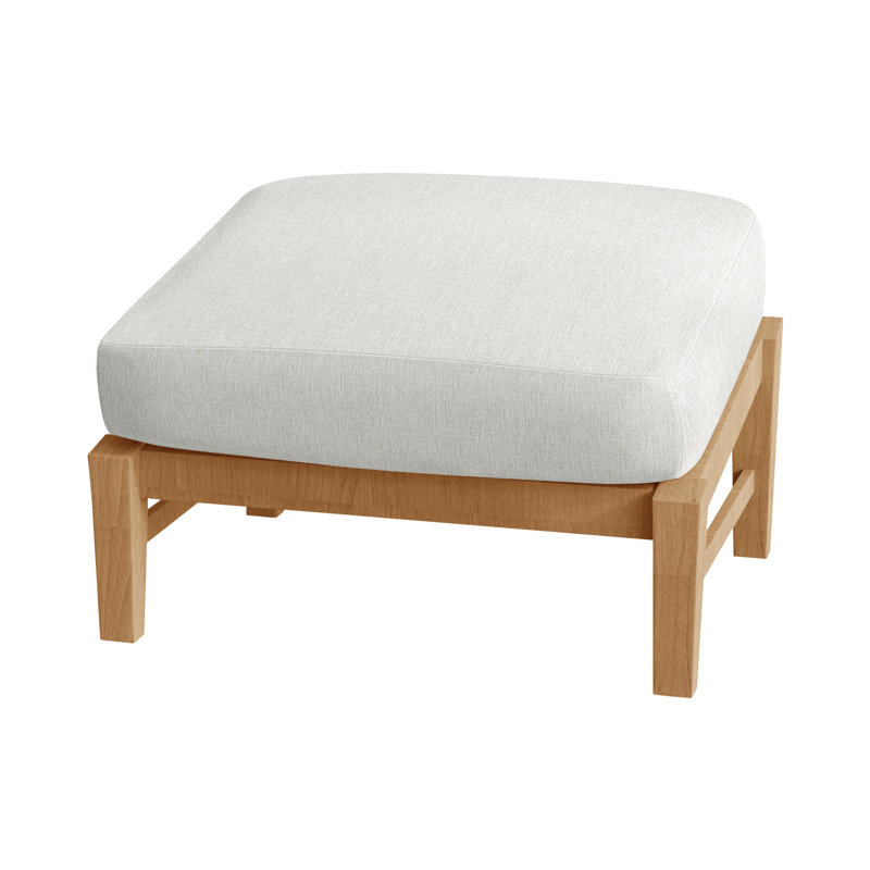 Croquet Outdoor Teak Ottoman with Cushion, Natural Teak, No Welt, Bali Pearl