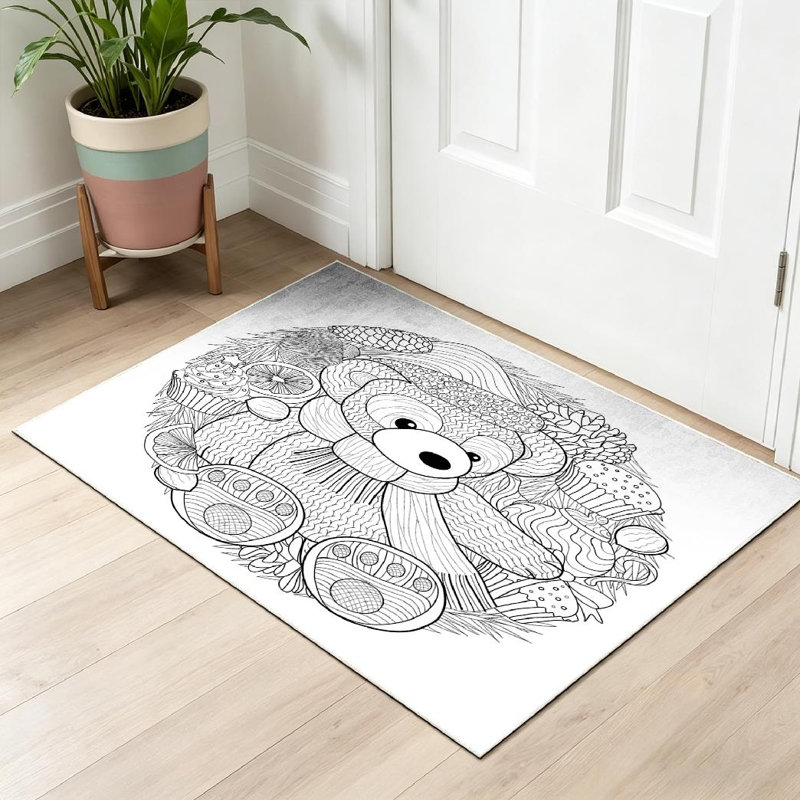 Tapis d'intérieur orange lavable à la machine, motif d'oursons à colorier de Noël, Rectangle 32 po x 47 po