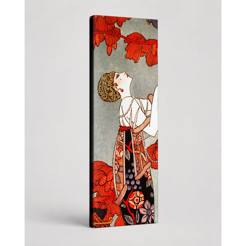 Femme avec oiseau et fleurs - art mural sur toile, 20" W x 60" H