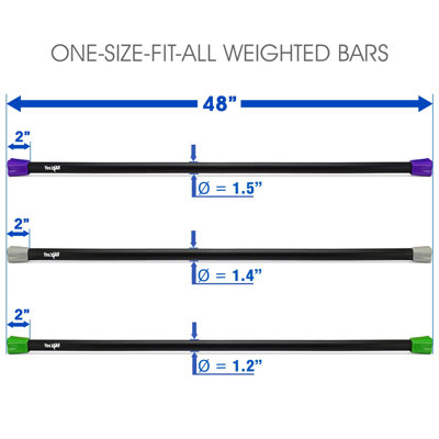 Yes4All Total Body Workout Weighted Pilates Bar, Body Bar For Exercise, Therapy, Aerobics, and Yoga, Strength Training, Set of 10 + 15 + 20lbs