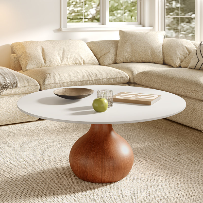 Table basse Jackline Living Mid-Century, Blanc mat / brun pierre, H 18,23 po x L 41,73 po x l 41,73 po