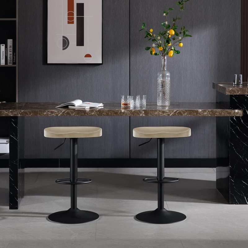 bar stools, height -adjustable swivel stool, with saddle seat, footrest, swivel stool made of solid wood, kitchen stool, make -up stool, work stool