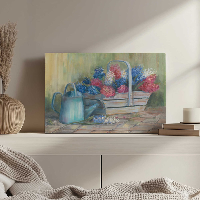 Hyacinths in a basket par Carol Rowan, reproduction d'art sur toile, H 12 pi x l 16 pi