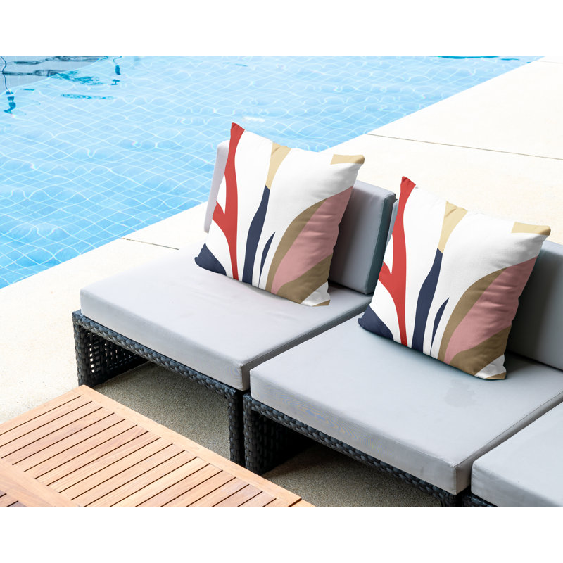 Outdoor Reversible Throw Pillow, 15W" x 15H", Red/Navy Blue/Beige