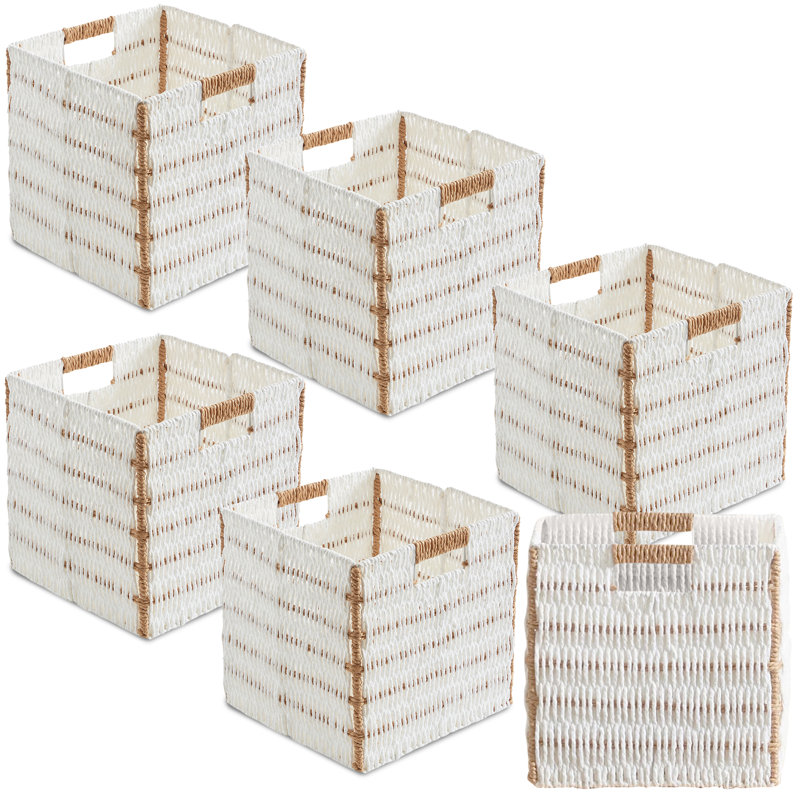 Ensemble de 6 paniers-cubes en osier, H 9 po x l 9 po x P 9 po, Beige