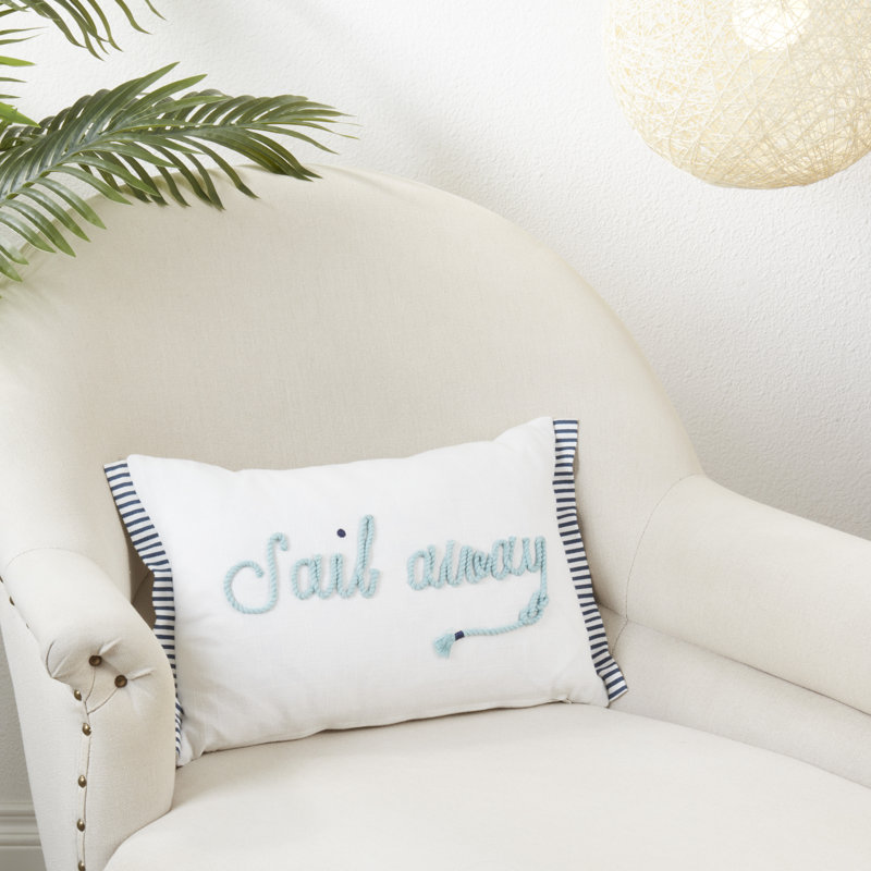 Nautical Off-White Cotton Down Throw Pillow, 12"x18"