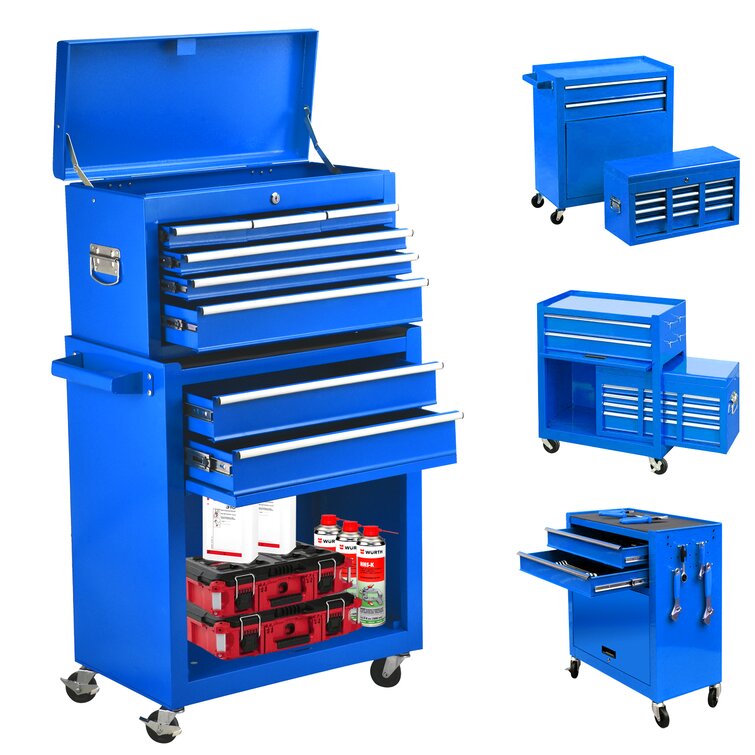 Space Solutions Bin Storage Cabinet with 16 plastic tote bins, Mobile, 36 x  30 x 18, Platinum/Blue Tool Boxes & Organizers 