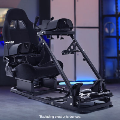 Flight Sim Stand Game Simulator Cockpit With Black Seat Dual Shift Rod Fittings -flight Series