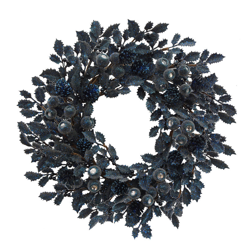 HOLLY LEAF WITH PODS WREATH, Blue