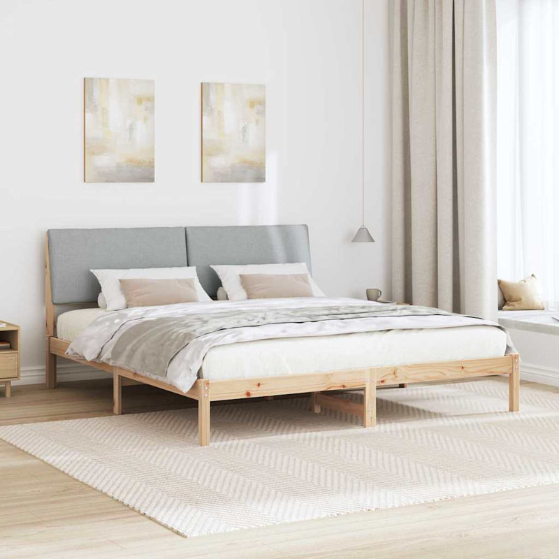 Solid Wood Bed Frame, 200 x 200cm, Brown/Light Grey