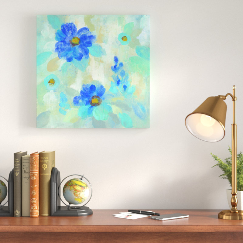 « blue floral messe ii », reproduction d’art sur toile encadrée, H 18 po x l 18 po x P 1 po, Toile tendue
