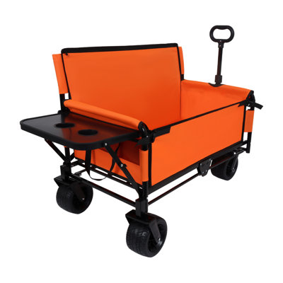3-In-1 Convertible Folding Four-Wheel Cart With Bench Seat And Rear Folding Table, All-Terrain Wheels, Ideal For Camping, Beach Use, Etc.