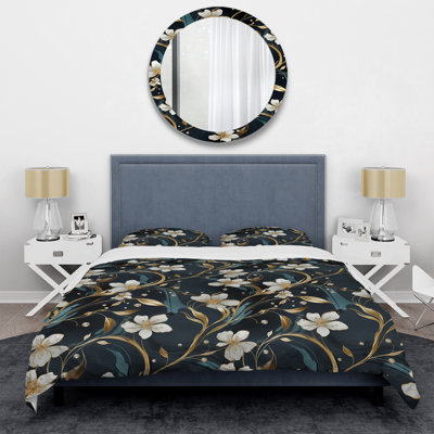 Ensemble de housse de couette à motif floral riche en émeraude et or