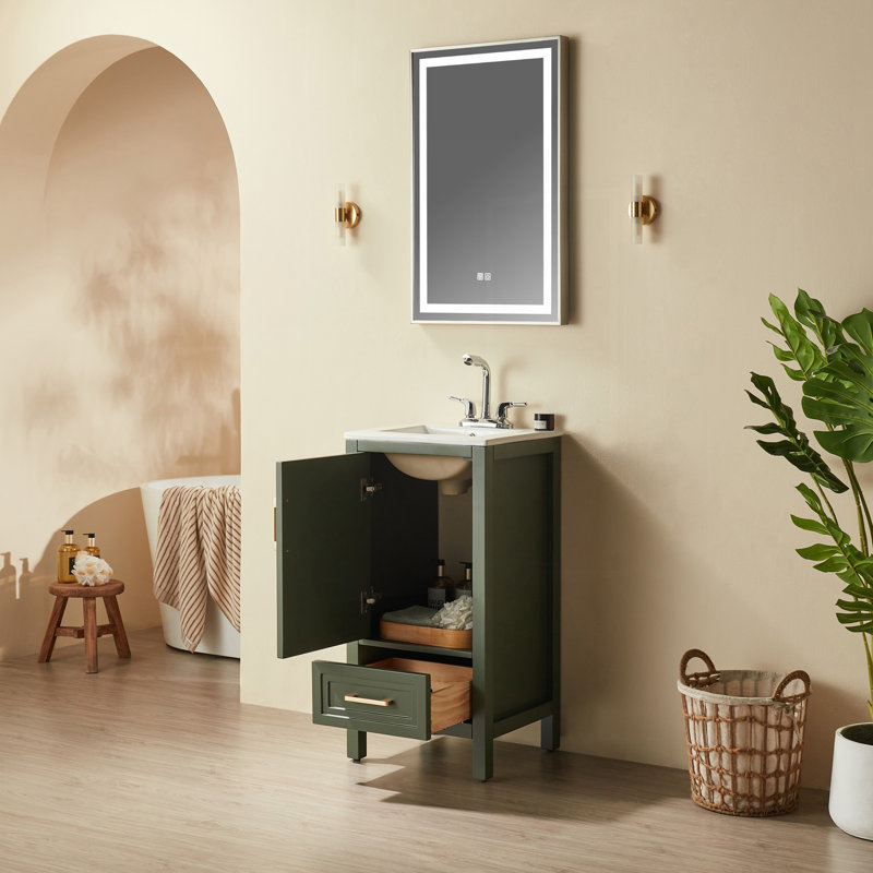 Meuble-lavabo simple autoportant de 18 po avec plateau entièrement assemblé, Vert
