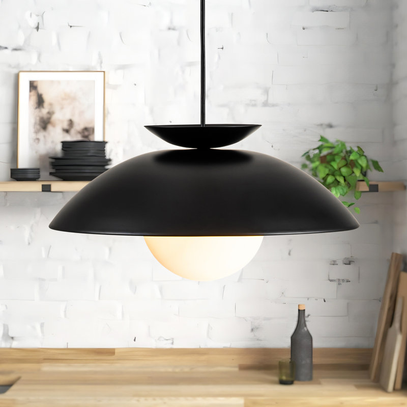 Luminaire suspendu dôme à 1 lumière avec abat-jour en verre givré Briceson, Noir