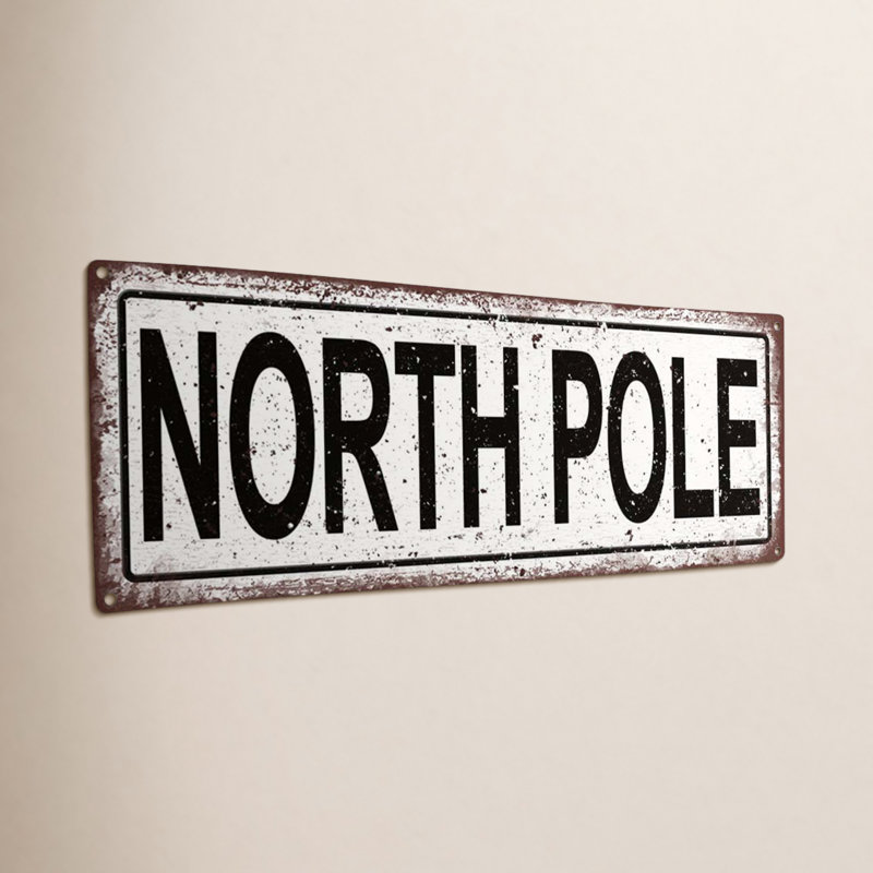 Plaque de Noël en métal North Pole, H 11,5 po x l 31 po x P 0,04 po