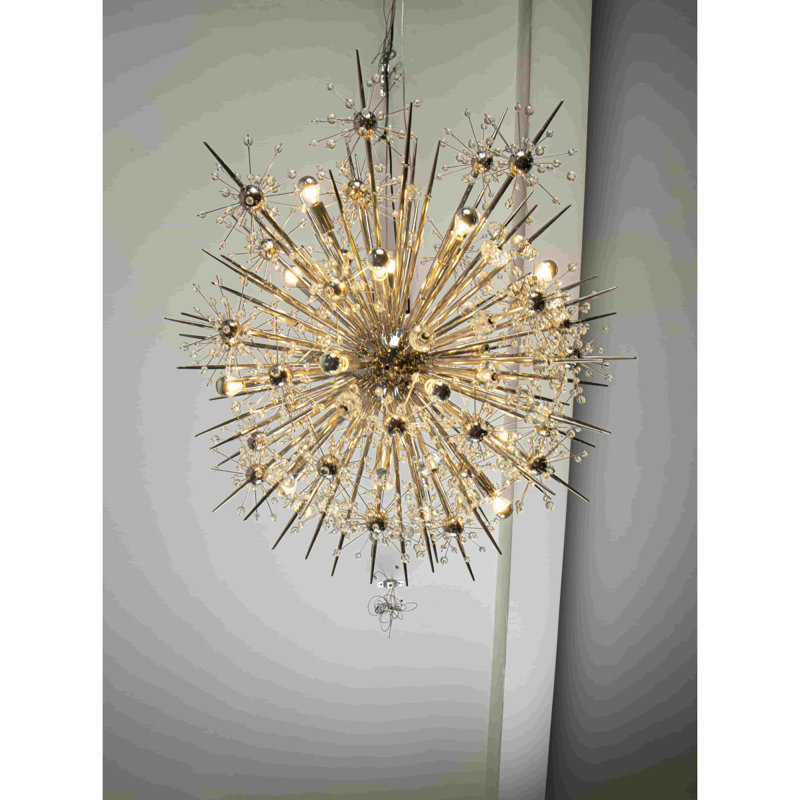 Lustre sphère en acier à 12 lumières, Argent brossé, Topaze, 42" Wide x 36" Depth x 36" Height