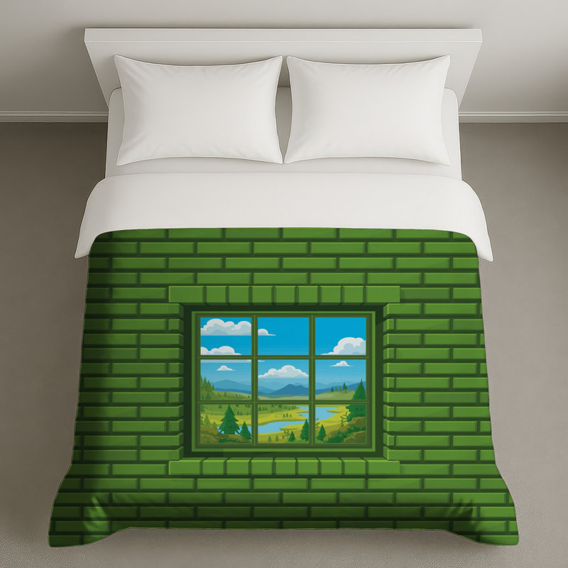 Housses de couette murales en brique verte, Lit simple