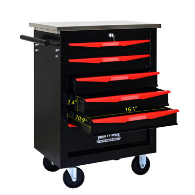 6 Drawers Workshop Tool Trolley With Wheels - Black&Red For Garage, Workshop, Repair Shop Needs Storage Cart Suitable For Warehouse