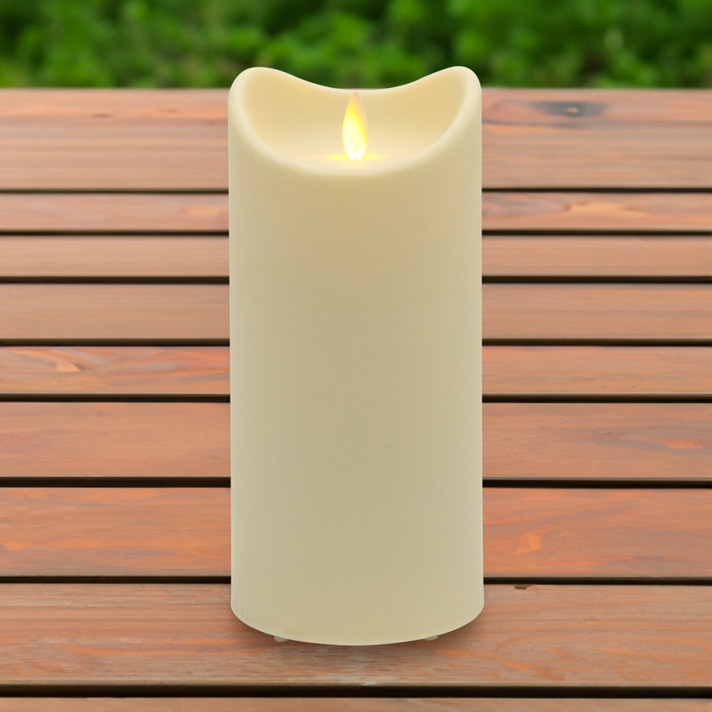 Bougie DEL résistante aux intempéries avec flamme vacillante, H 7 po x l 3,5 po x P 3,5 po