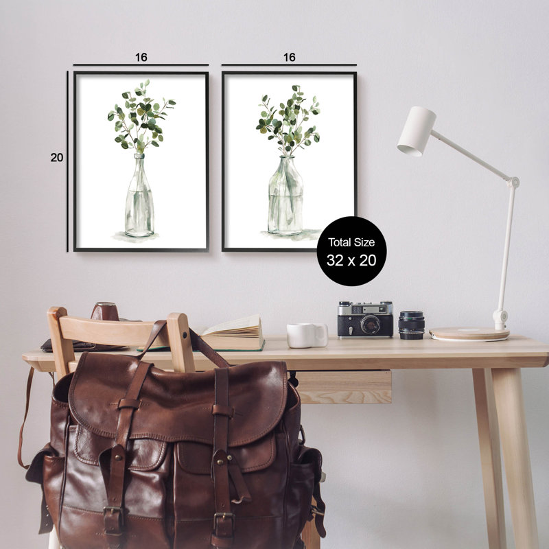 Eucalyptus Herbal Bouquet Arrangement Canvas Print Set with Black Frame