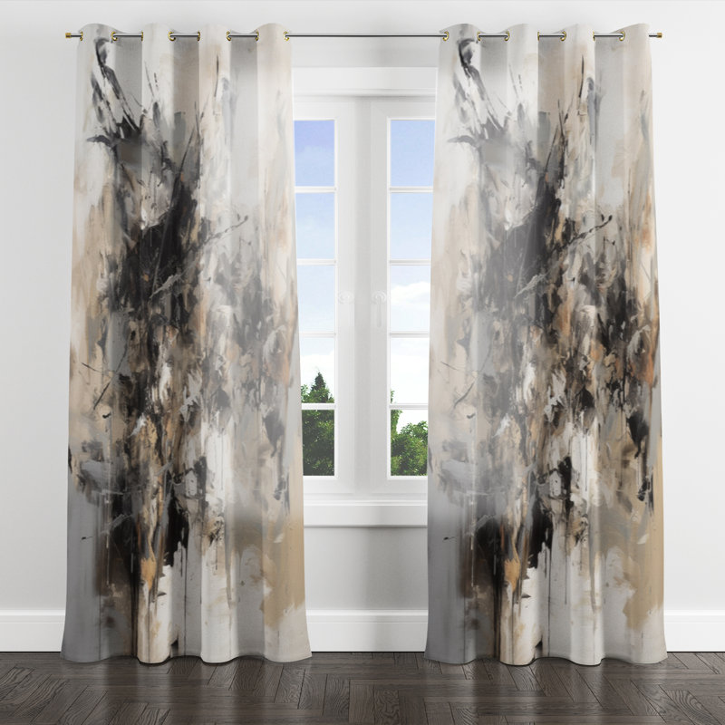 Gris intérieur noir Worlds Of Marble III - Rideau à œillets moderne - Velours obscurcissant - 1 panneau, L 52 po x L 84 po