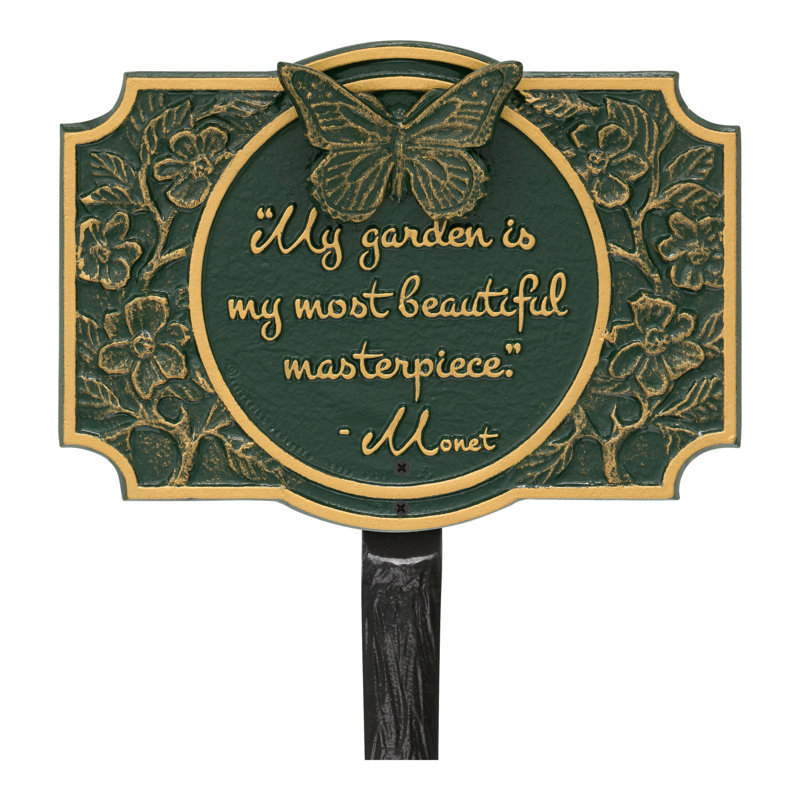 Monet Garden Butterfly Lawn Plaque, Green/Gold, 34