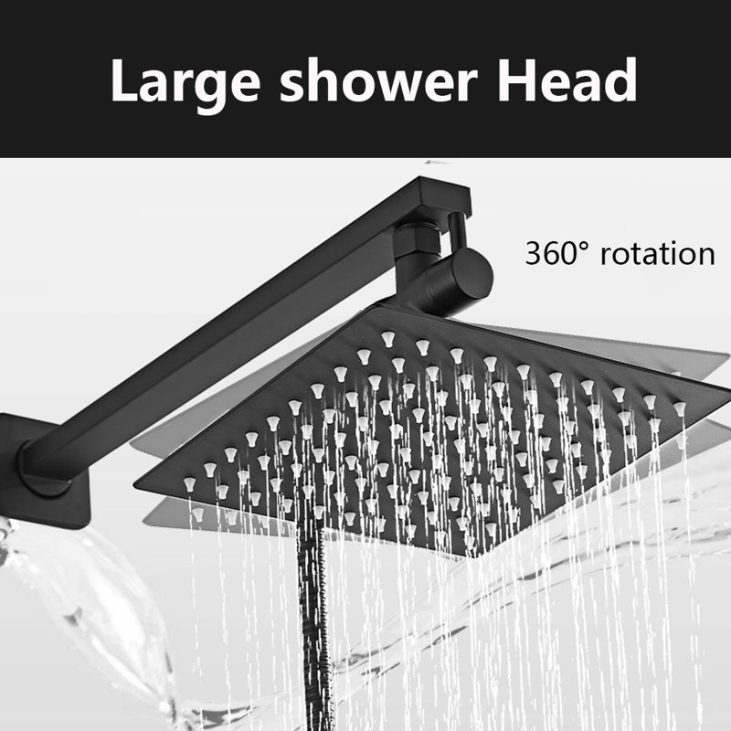 Pomme de douche 8 pouces avec douchette combinée, Noir