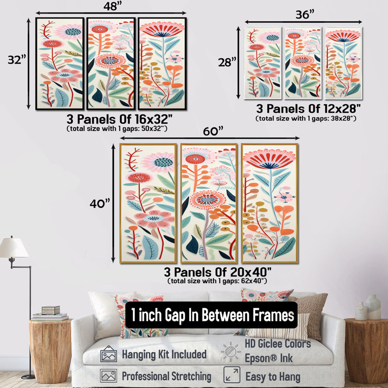 Ensemble de salon Ellicott - Botanicals Wall Art, Encadrement argenté, H 32 po x l 48 po x P 1 po