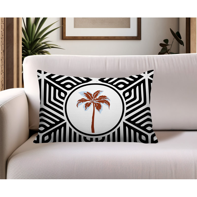 Oreiller rectangulaire réversible intérieur / extérieur Leilani Palm, Rectangle H 14 po x l 20 po, Noir