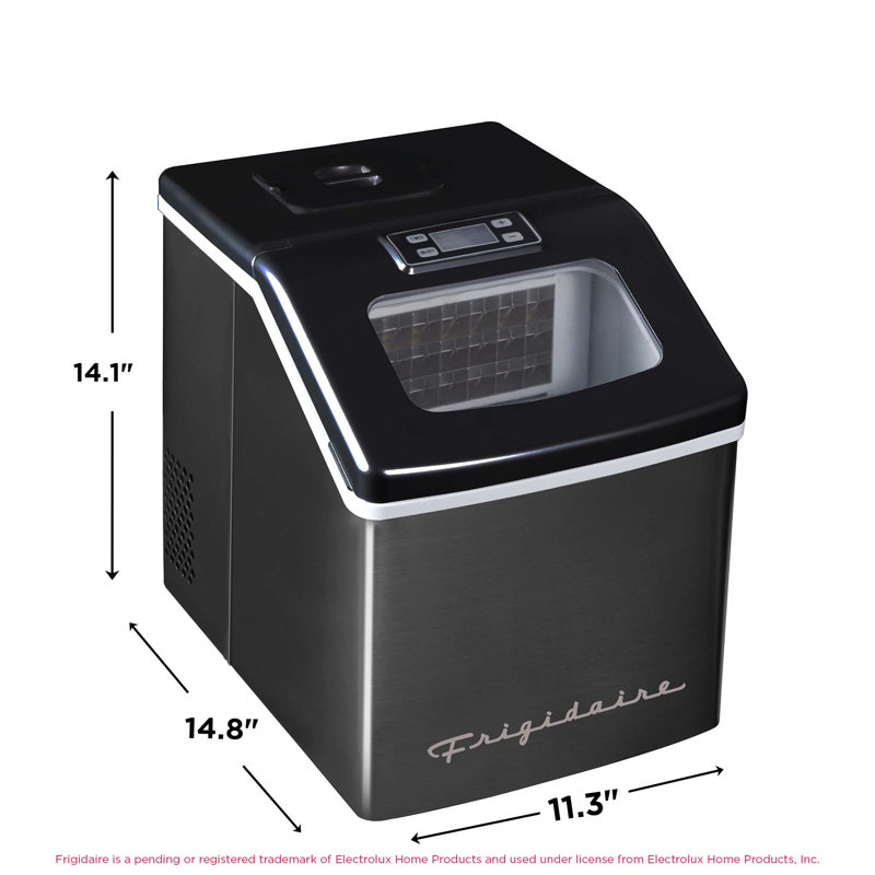 Frigidaire Countertop Stainless Steel Ice Maker with Transparent Window, Clear Ice Cube Maker, 40 lbs., Black Stainless