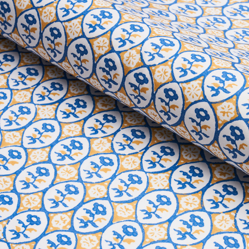 Josiane Floral Fabric, Yellow/Blue