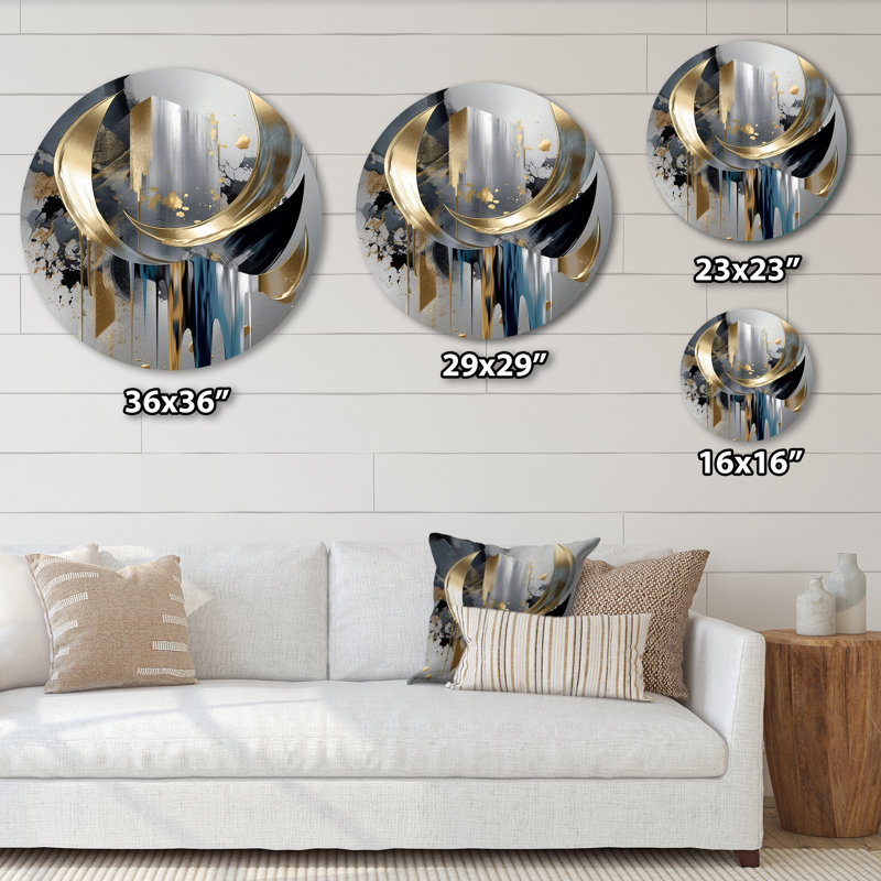  Abstract Golden Grey Metal Abstract Round Wall Decor, 23" H x 23" W x 1" D