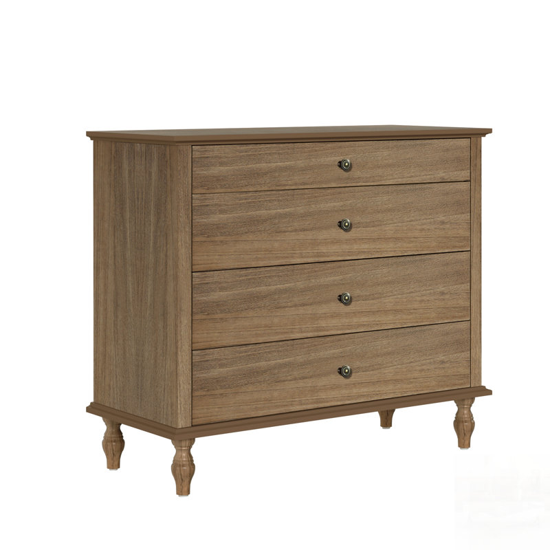 Grande commode à 4 tiroirs avec pied en bois massif, design antique pour chambre à coucher et chambre de bébé, solution de rangement durable et élégante