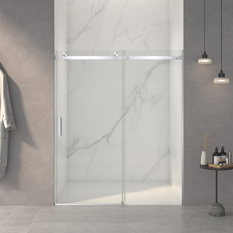 Adjustable 56-60 Inch Wide Frameless Sliding Shower Door With 8Mm Thick Tempered Glass And Easy Clean Coating