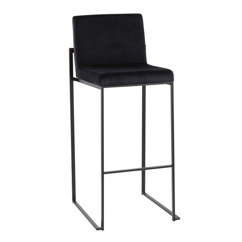 Tabouret de bar et de comptoir à dossier haut Brieon (ensemble de 3), Velours noir / noir