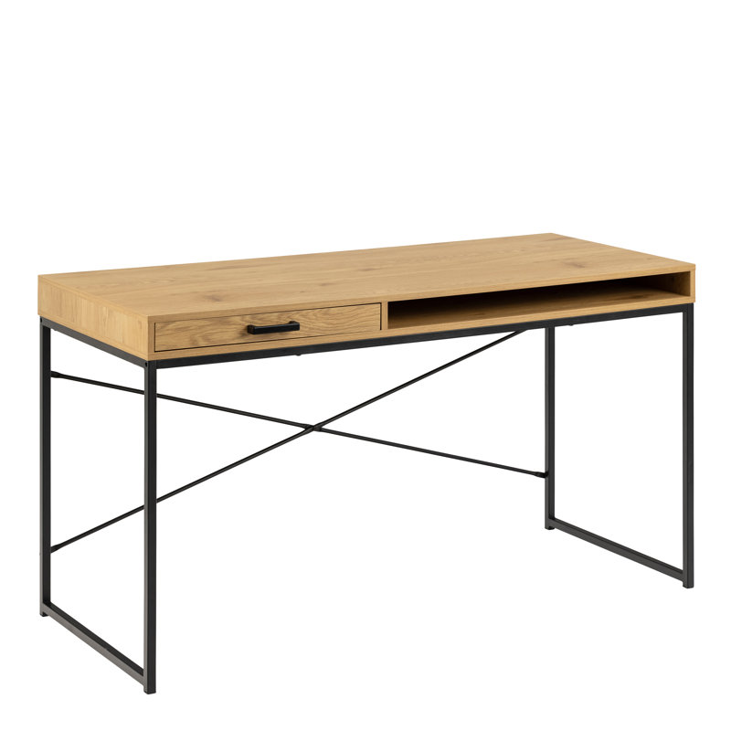 Adrista Metal Base Writing Desk, Light Oak