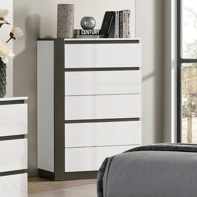 Contemporary Style 1pc Chest Concealed Drawer Pulls High Gloss Finish Ball Bearing Glides Metallic Accents White And Metallic Gray Finish