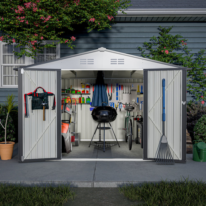 10X8 FT Outdoor Storage Shed, White