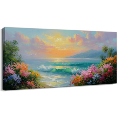  Extra Large Tropical Beach Canvas Wall Art, Coastal Wall Decor for Living Room Above Sofa, Vibrant Ocean Picture, Gallery Wrapped Artwork, Ready to Hang, 28×58 inches