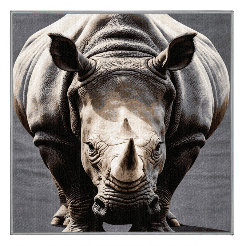 Washable Indian Rhinoceros Wildlife Area Rug, Rectangle 2' x 3'