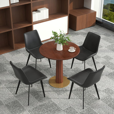 Ensemble de 5 tables de conférence modernes en bois massif, comprenant 4 chaises en similicuir