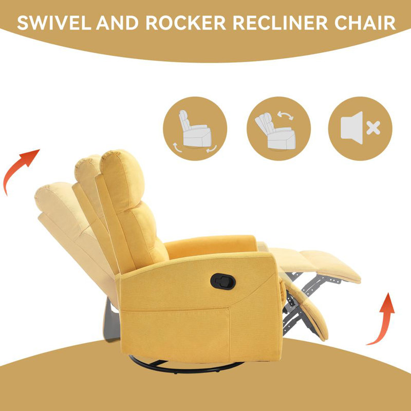 Modern Rocking Swivel Recliner, Yellow