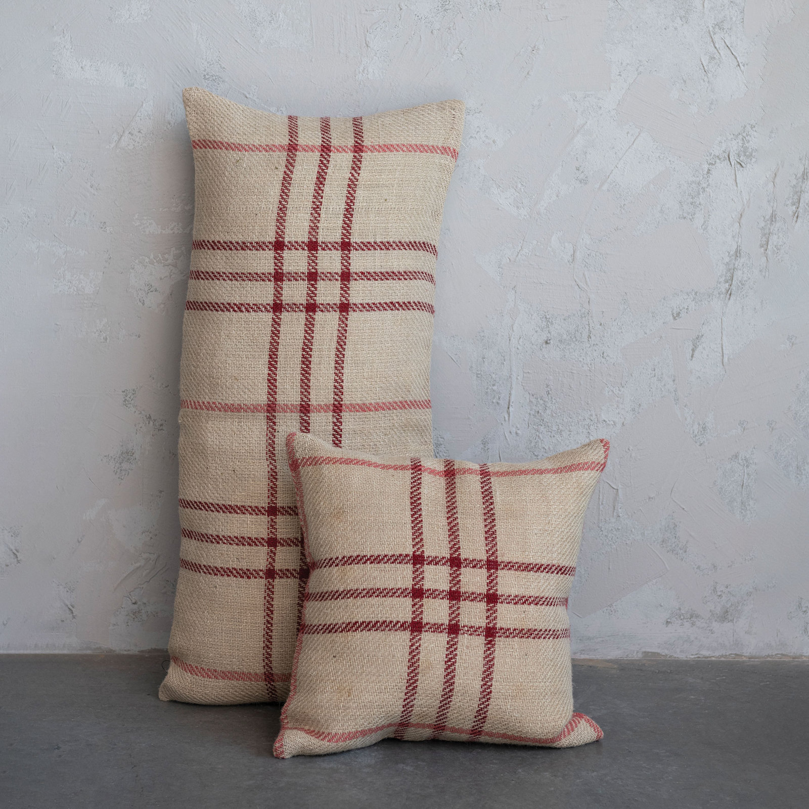 Plaid Jute / Sisal Lumbar Throw Pillow