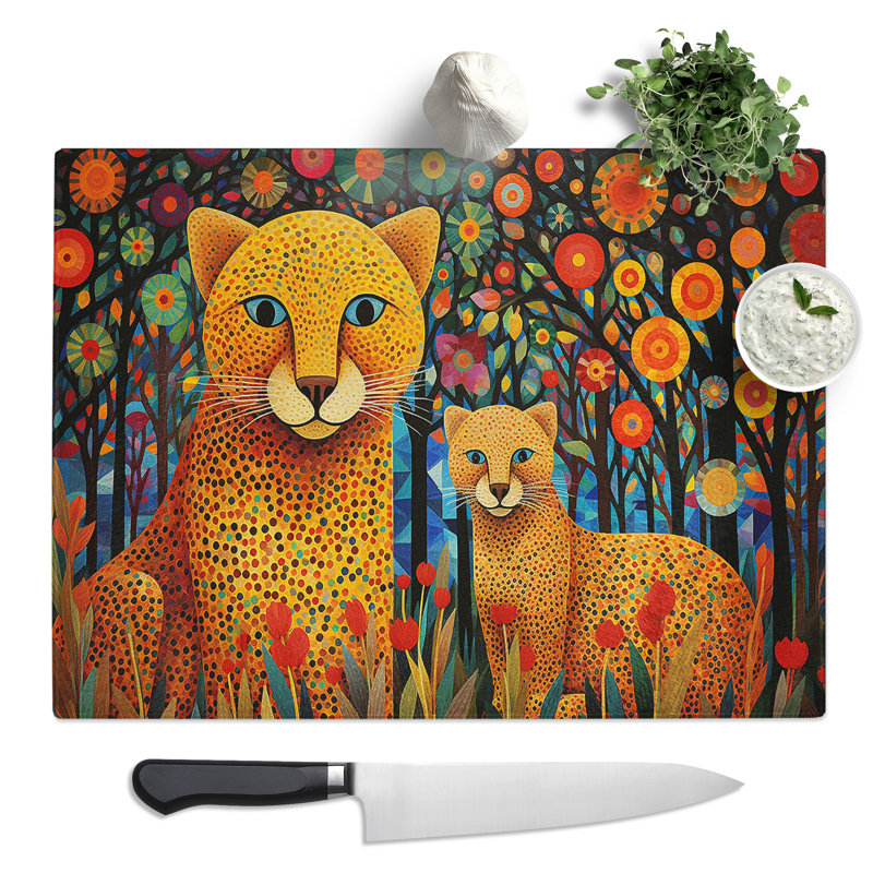Cheetah Orphism  Glass Chopping Board