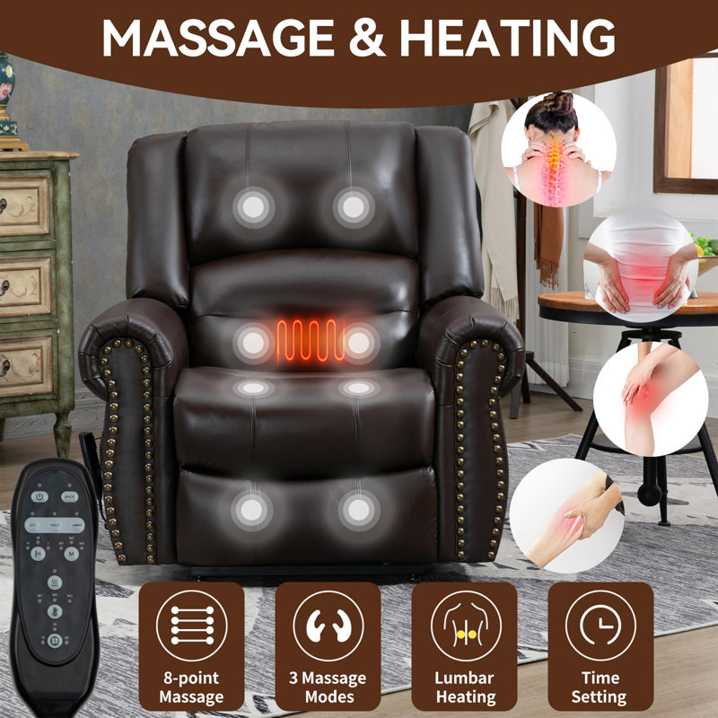 Power Lift Recliner Chair With Heat And Massage, Brown