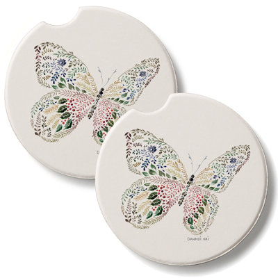 Nature Butterfly 2 Pack Absorbent Stone Car Coasters